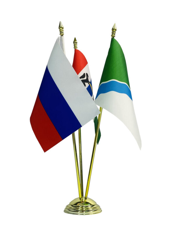 Настольный флагшток пластик под золото, 3 штока